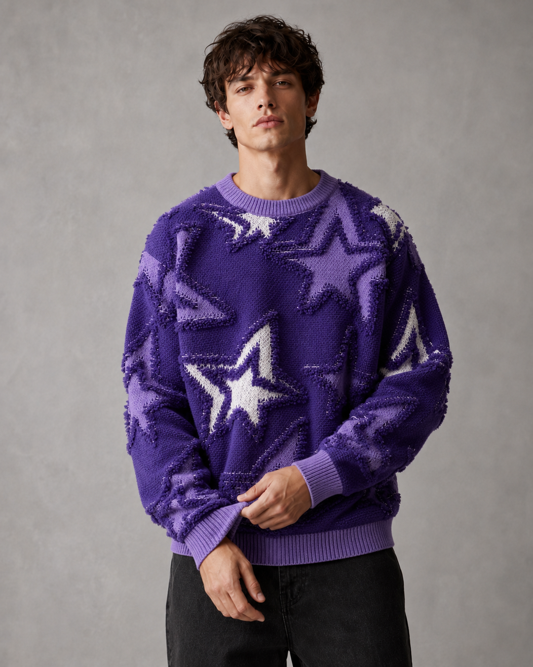 Men's Textured Star Knit Jumper Relaxed Fit