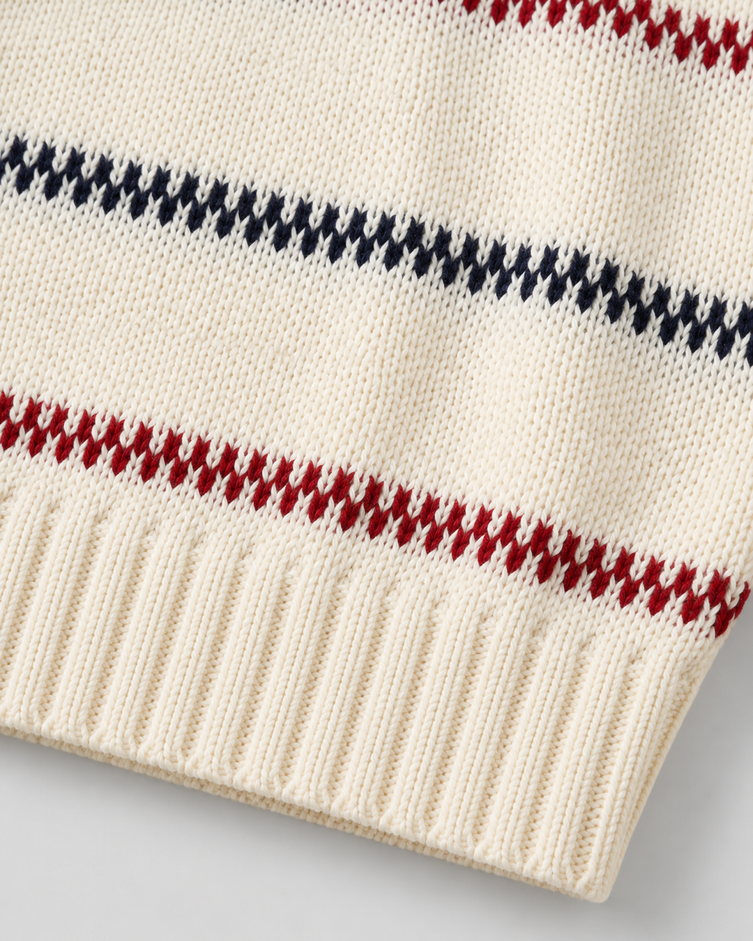 Close-up of the knitted texture on a striped jumper
