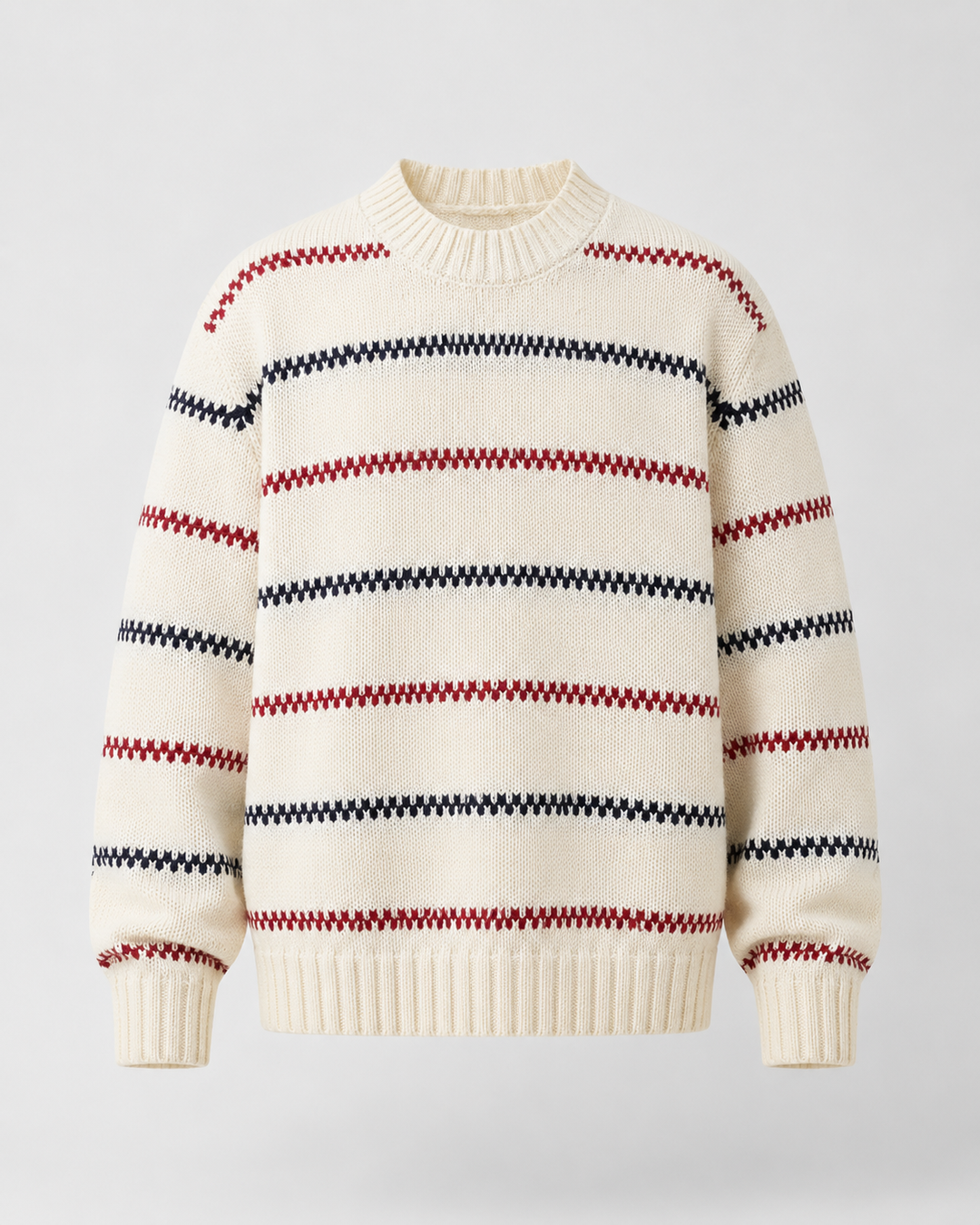 Men's Striped Knit Crew Neck Jumper Relaxed Fit