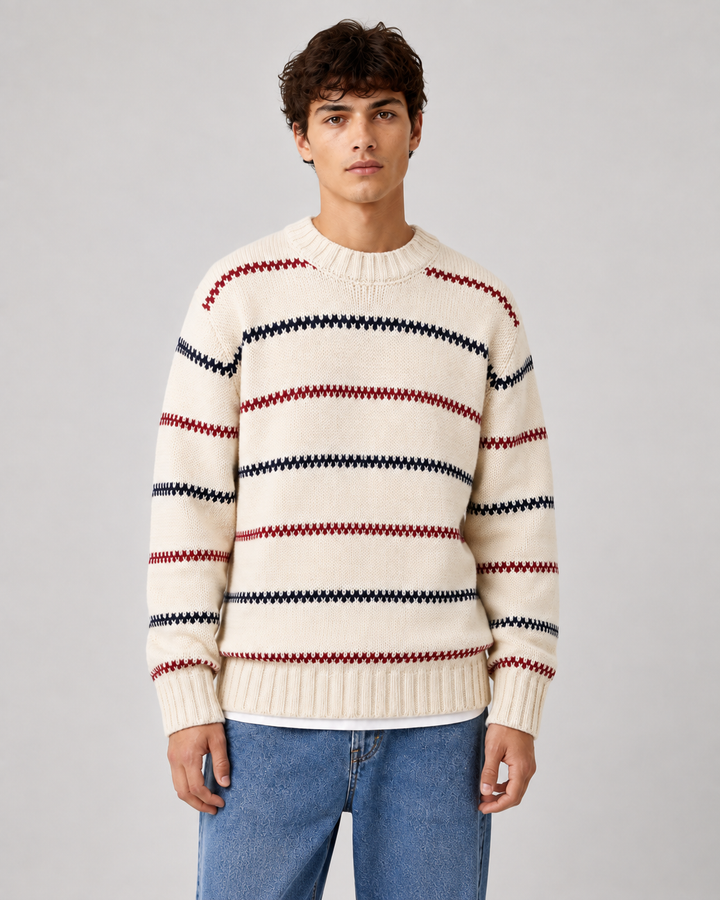 Men's striped knit jumper with a relaxed crew neck