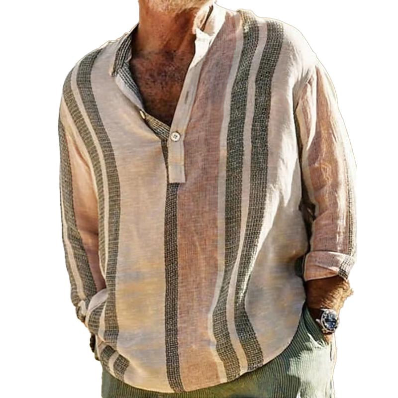 Men's Striped V Neck Long Sleeve Shirt