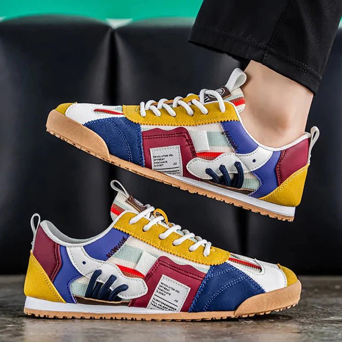 Men's trail sneakers displayed to show their layered construction