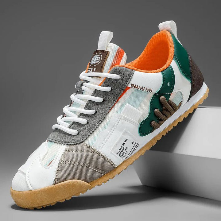 Men's trail sneakers with layered suede panels and mesh uppers