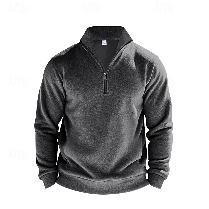 Men's quarter zip jumper with a stand collar shown from the front