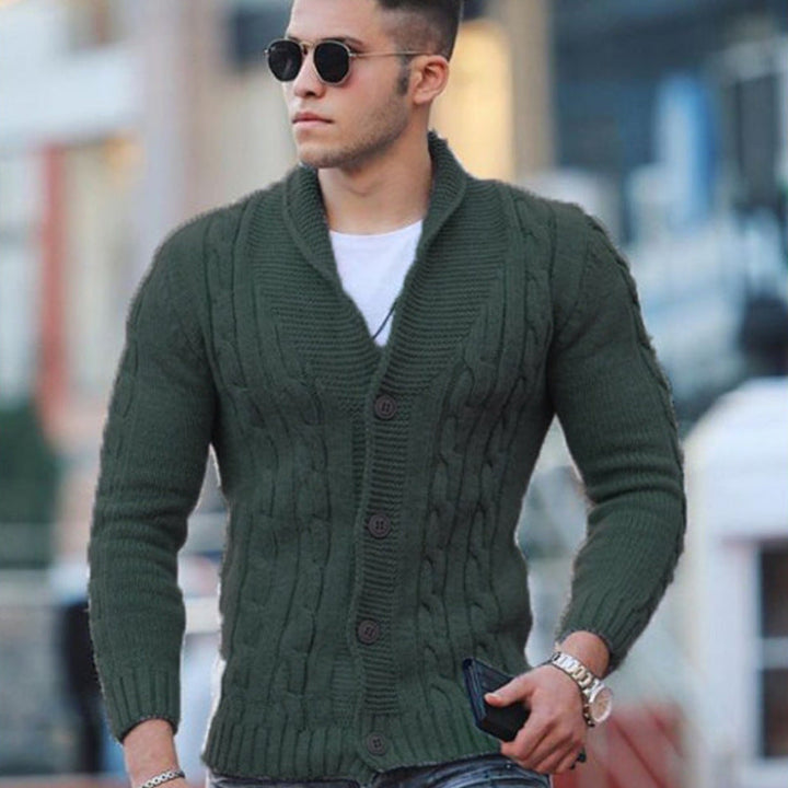Open-front men's knit cardigan styled as a versatile layer