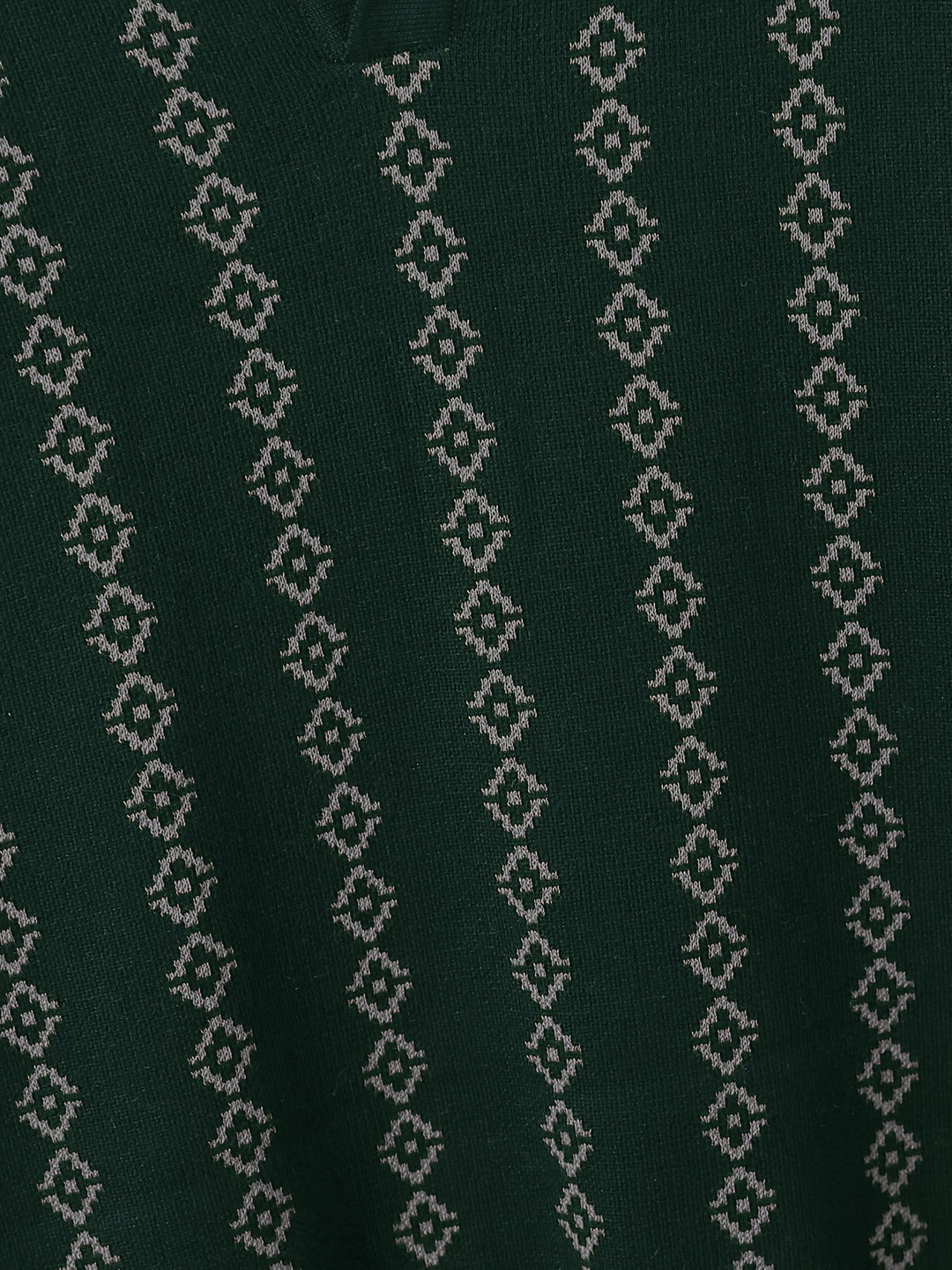 Close-up view of the knitted texture on a men's sweater