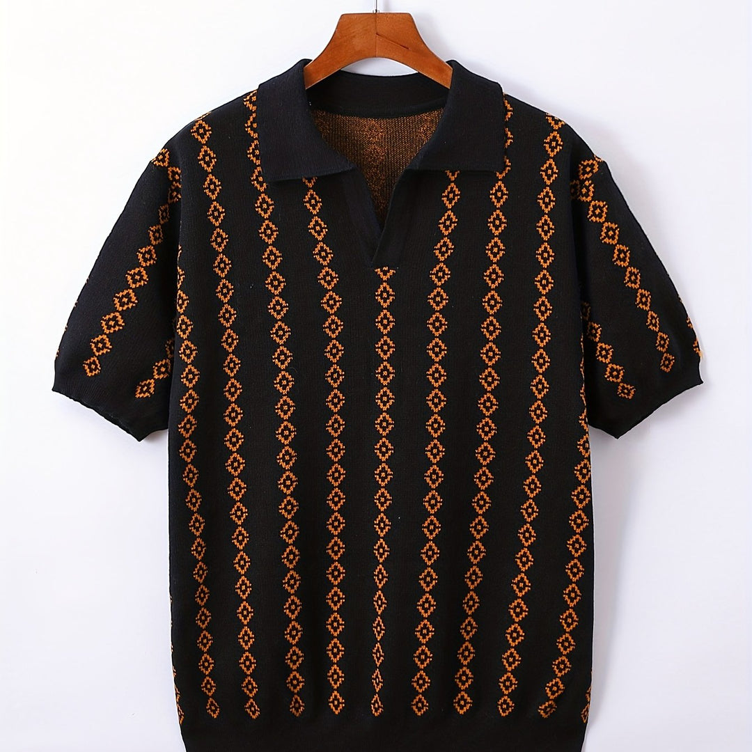 Side view showing the relaxed shape of the men's sweater