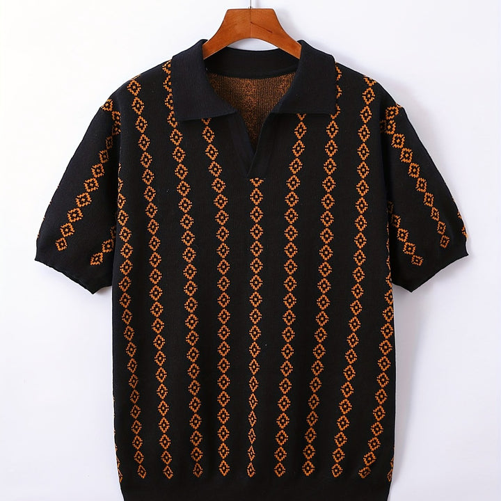 Side view showing the relaxed shape of the men's sweater