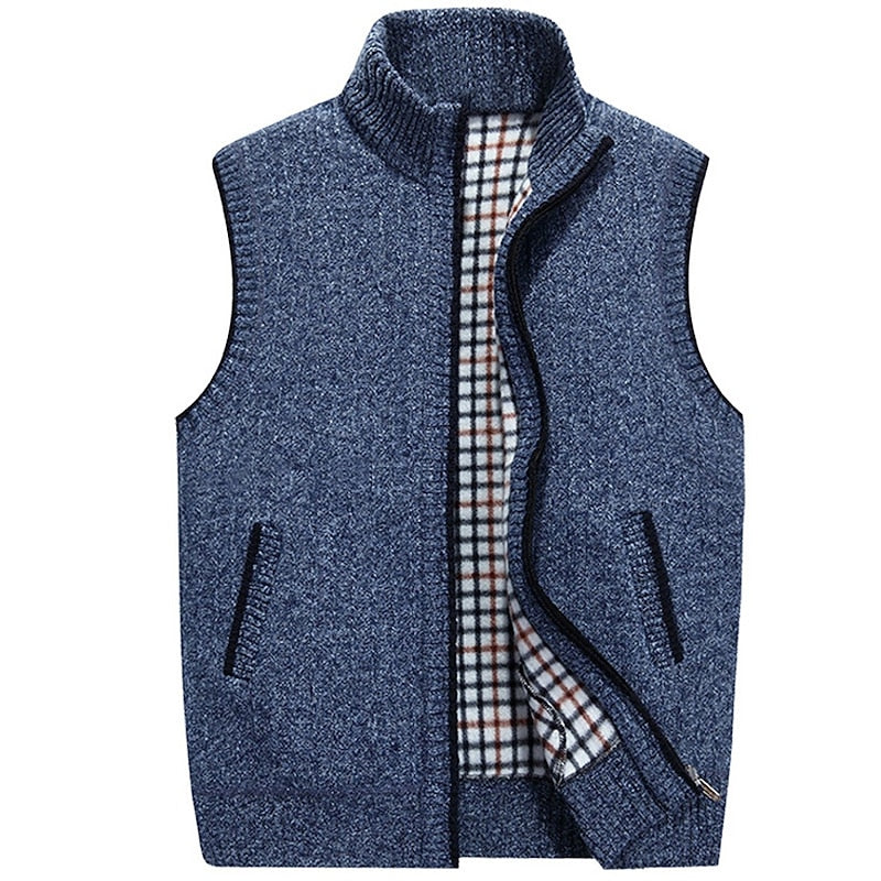 Men's Knitted Gilet With Stand Collar