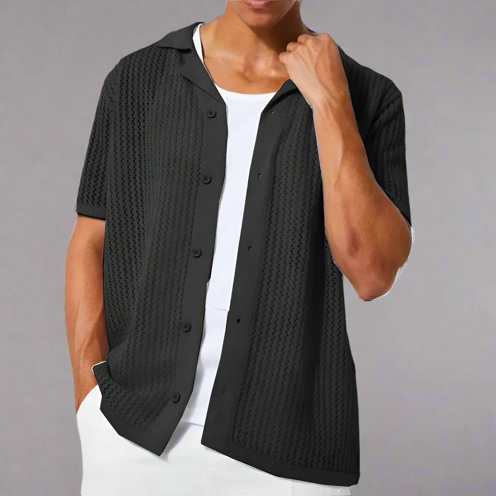Men's Camp Collar Knit Shirt Textured Summer Style