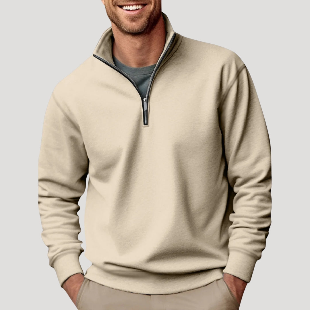 Men's jumper featuring a practical quarter-zip neckline