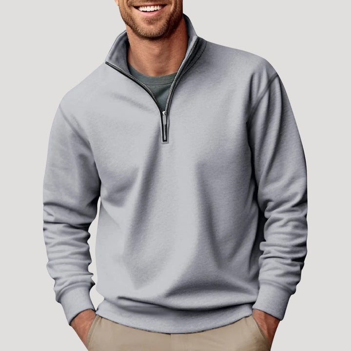 Side view of the men's classic quarter-zip jumper