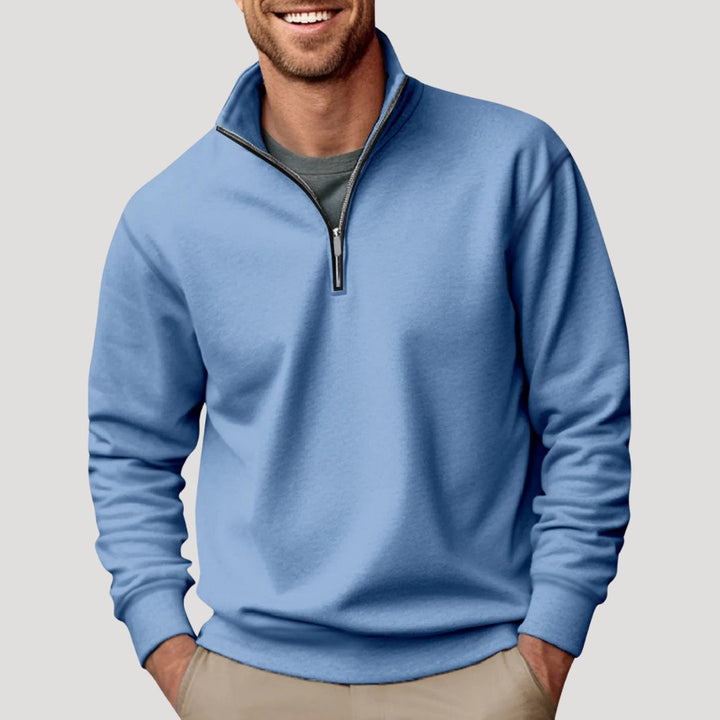 Full view of the men's classic quarter-zip jumper