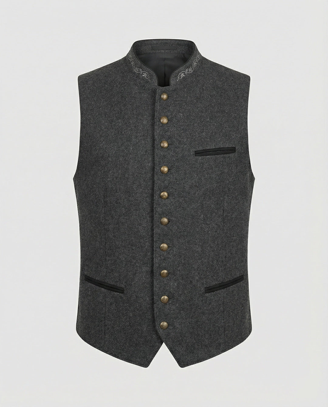 Men's regular-fit gilet with a stand collar shown from the front