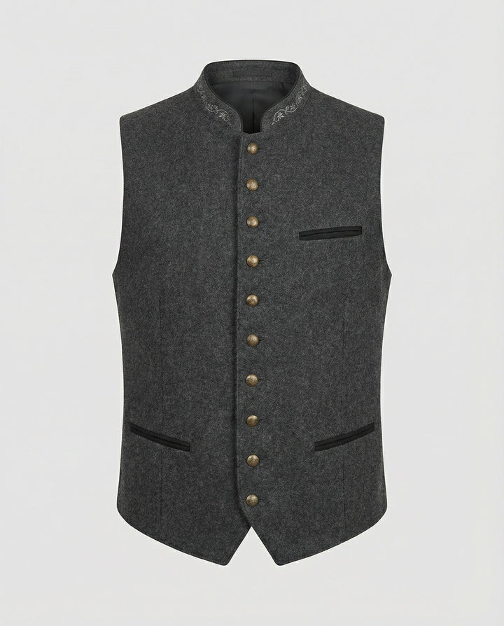 Men's regular-fit gilet with a stand collar shown from the front