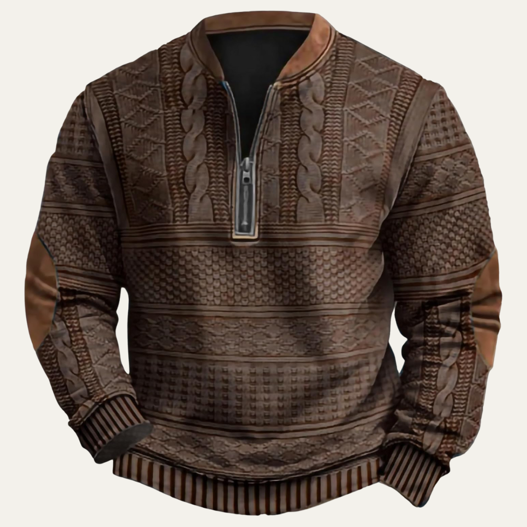 Side view of a men's oversized cardigan showing its relaxed fit