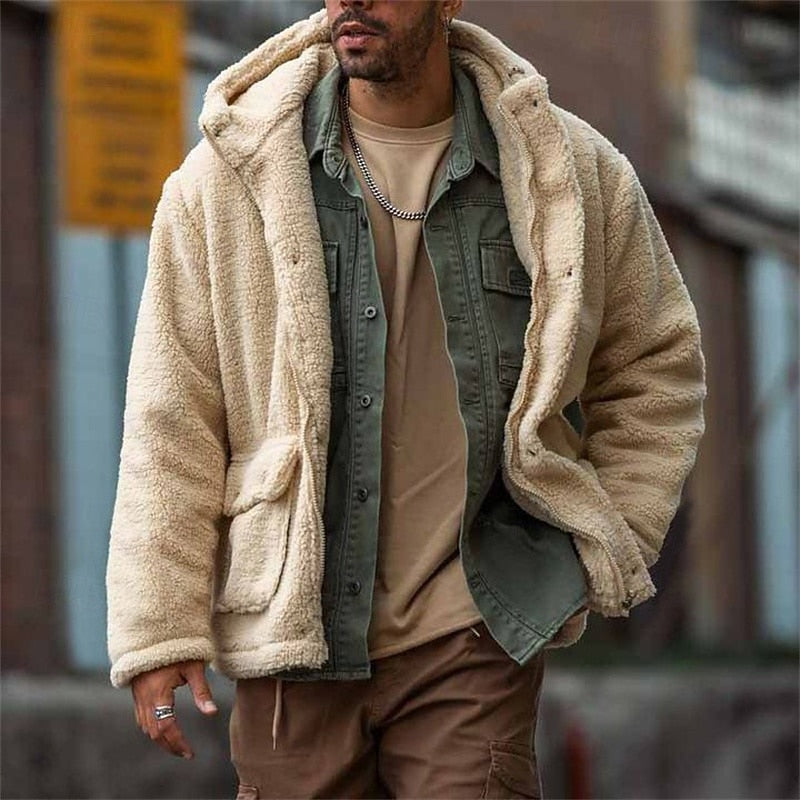 Men's soft hooded jacket shown from the front for everyday wear