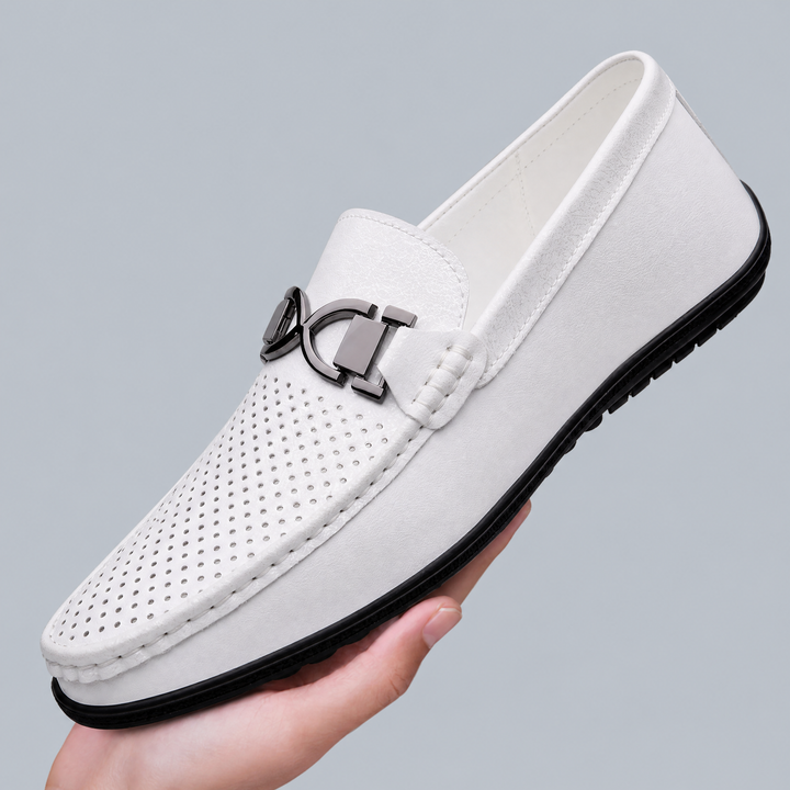 Close-up of the rubber sole on men's leather loafers