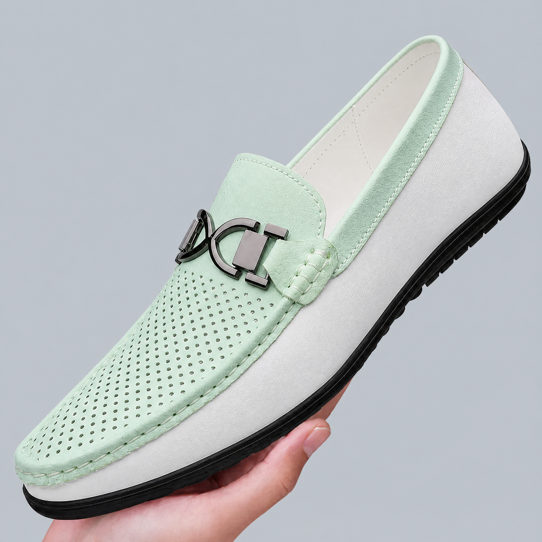 Angled view of men's leather loafers for smart-casual wear
