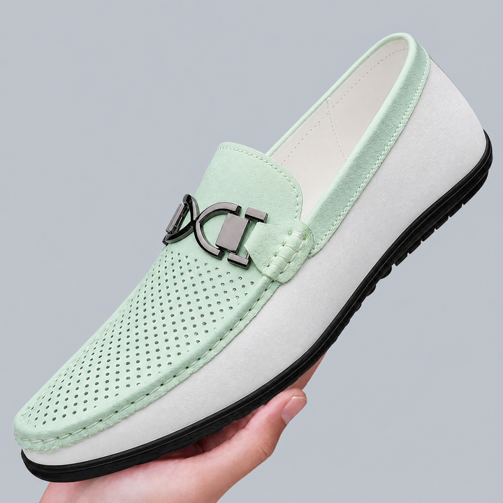 Angled view of men's leather loafers for smart-casual wear