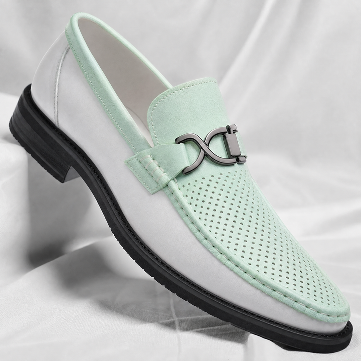 Top view of men's slip-on leather loafers with classic loafer design