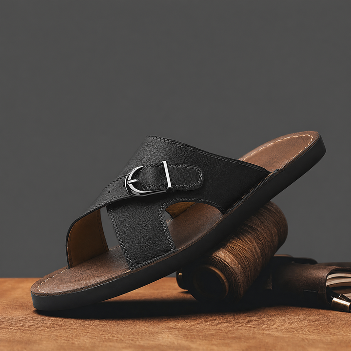 Men's nubuck leather cross strap sandals product detail view