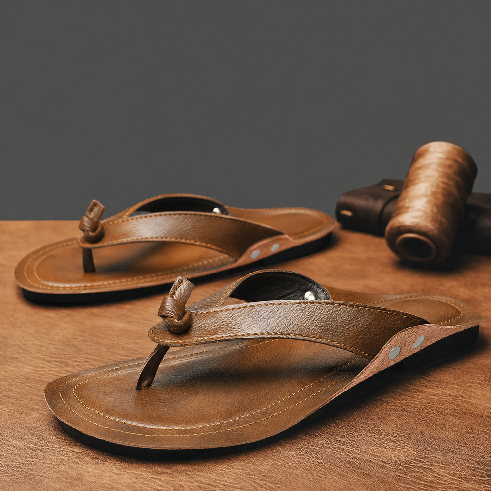 Men's leather cross strap sandals showing side profile