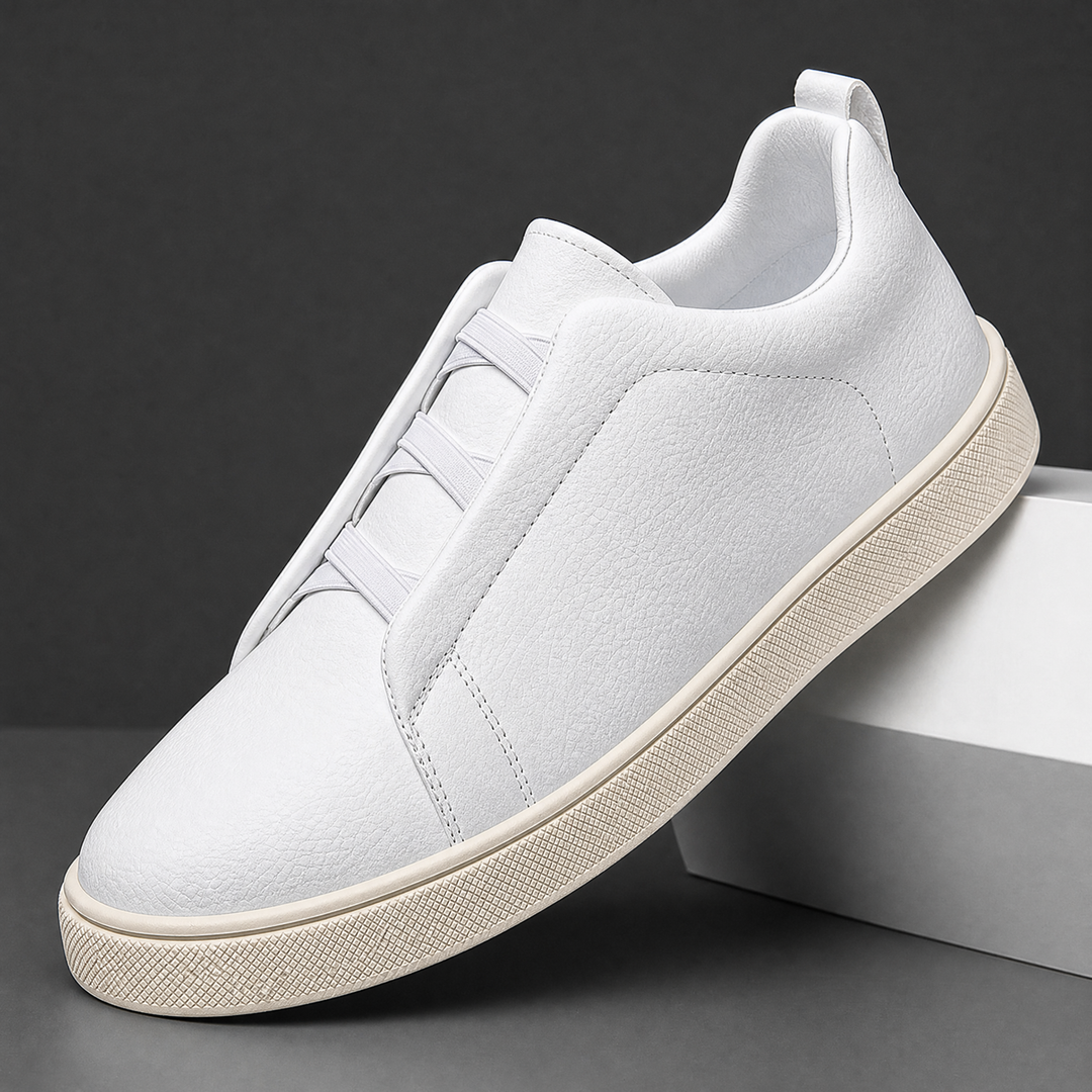 Men's lace-up trainers showing the rounded toe shape