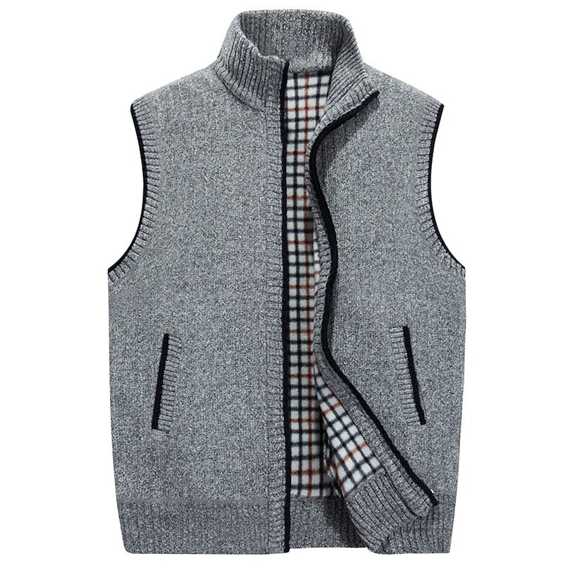 Men's knitted gilet displayed from the back