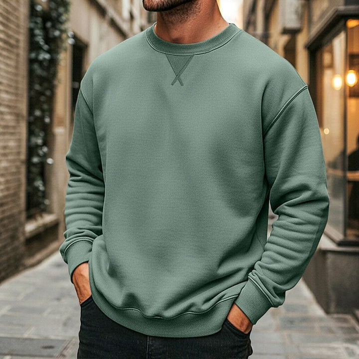 Side view of the men's classic crew neck sweatshirt