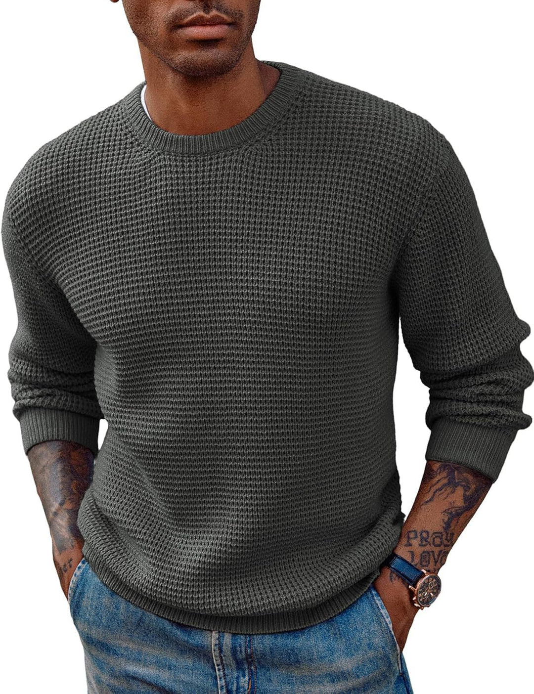 Back view of the ribbed crew-neck longline jumper