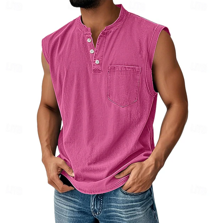 Men's Sleeveless Henley Tank Top Vintage Casual