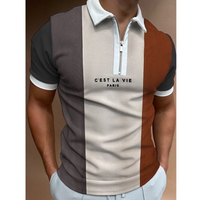 Men's Zip Polo Shirt Printed Smart Casual