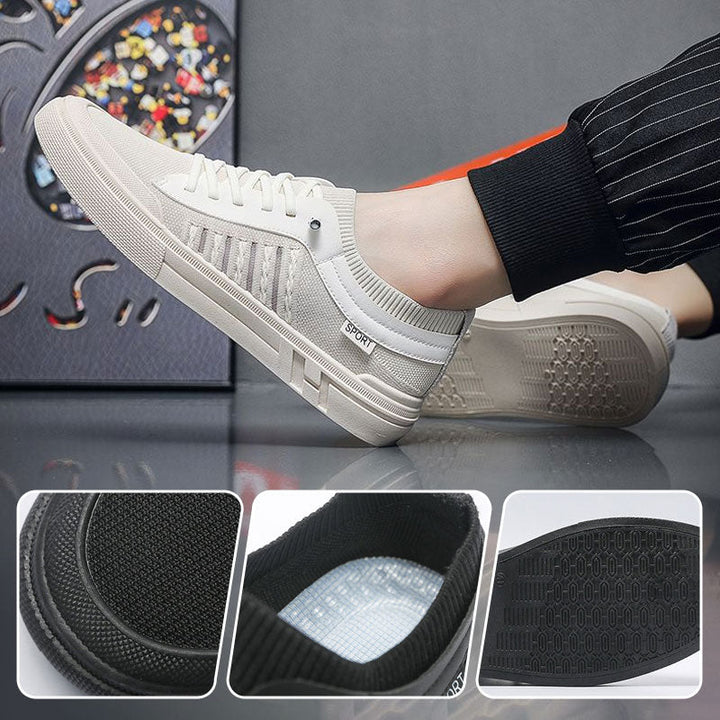 Pair of men's breathable trainers displayed together from above