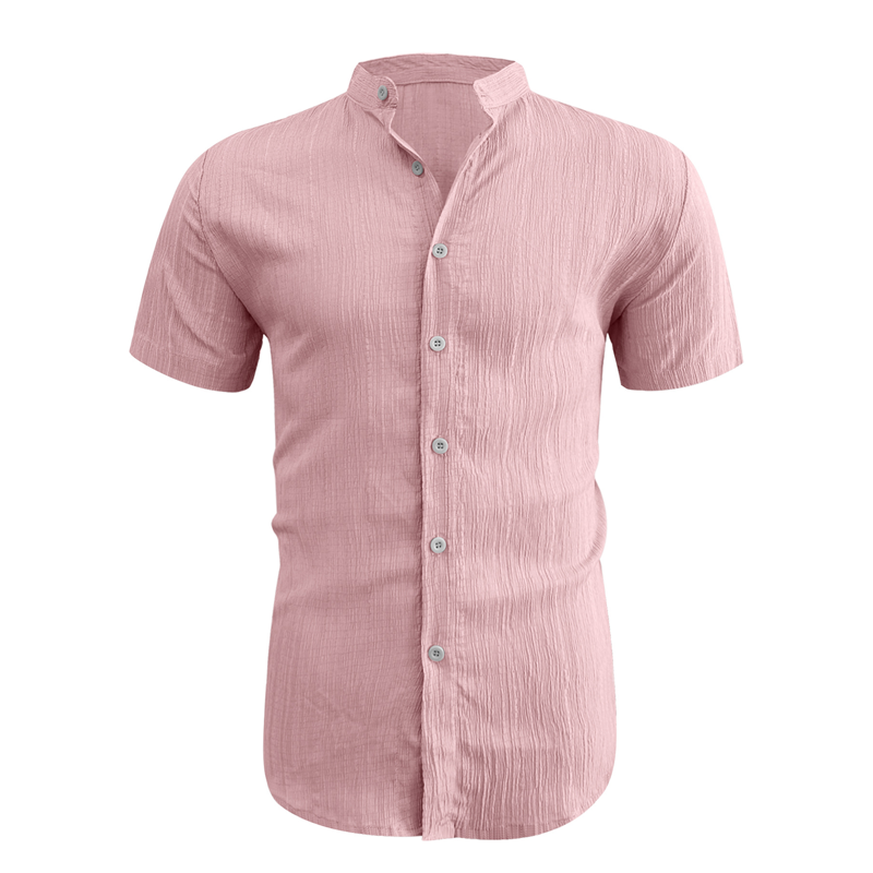 Men's holiday shirt styled open at the neck with a textured finish