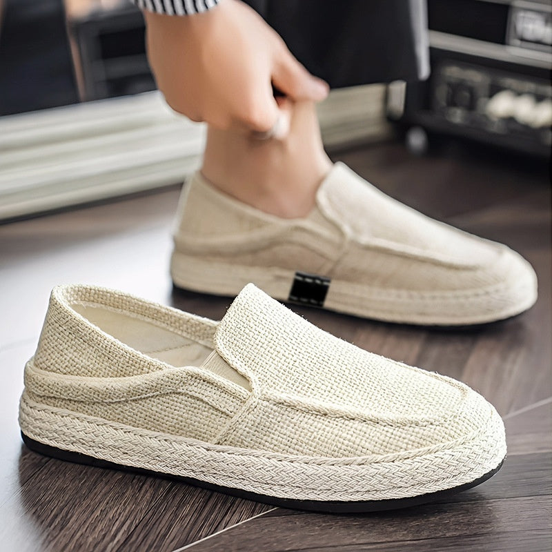 Men's canvas slip-on casual shoes shown from the front