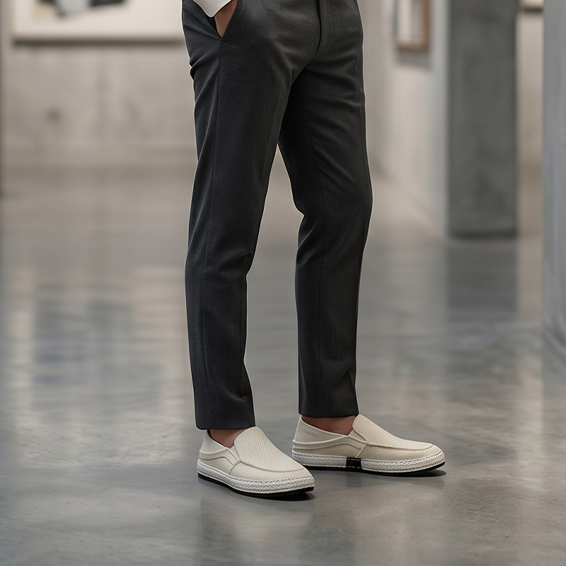 Men's canvas slip-on casual shoes highlighting easy fit