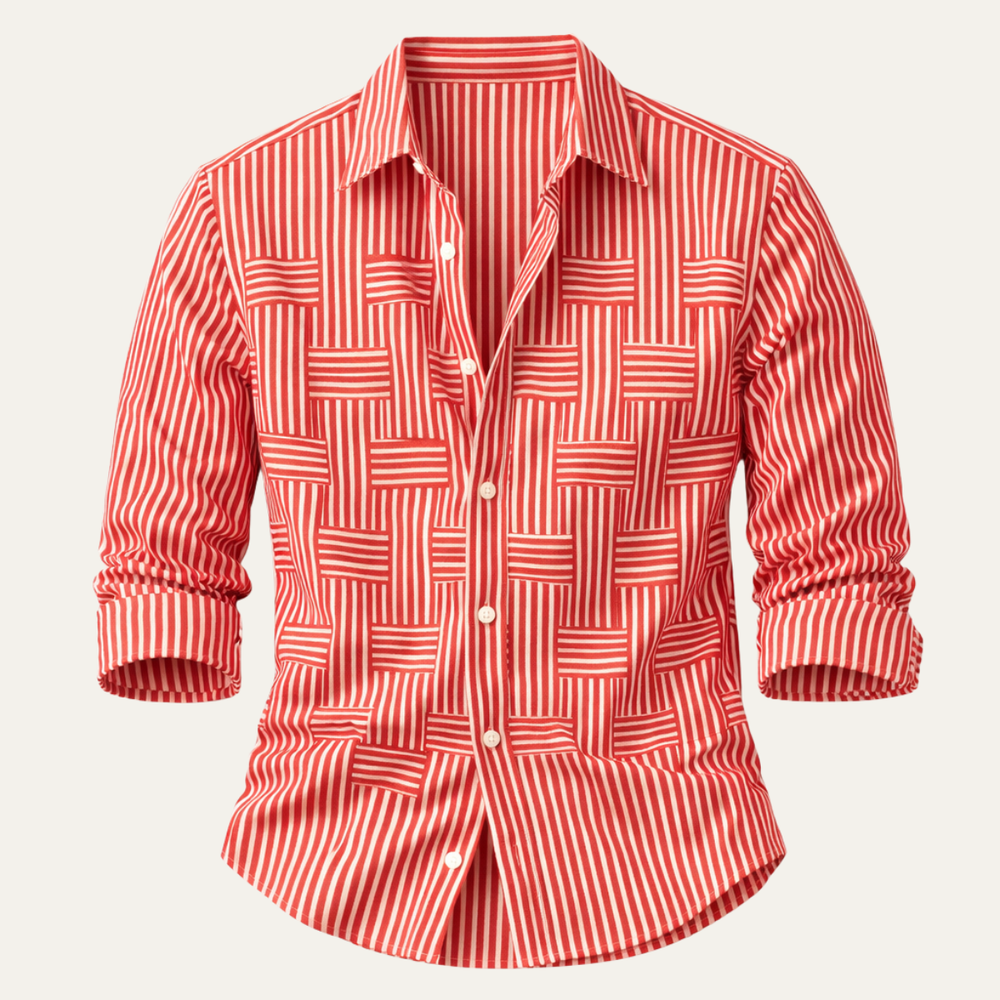 Men's striped long sleeve smart casual shirt shown from the front