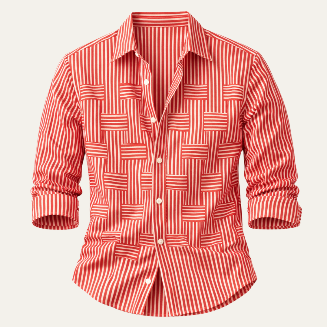 Men's striped long sleeve smart casual shirt shown from the front