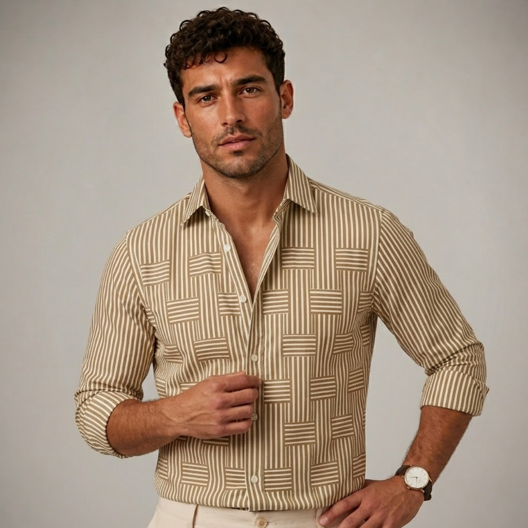 Men's Striped Long Sleeve Shirt Smart Casual