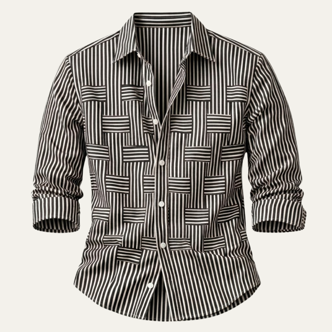 Men's striped shirt paired with smart casual outfit styling