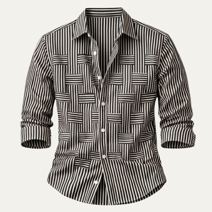 Men's striped shirt paired with smart casual outfit styling