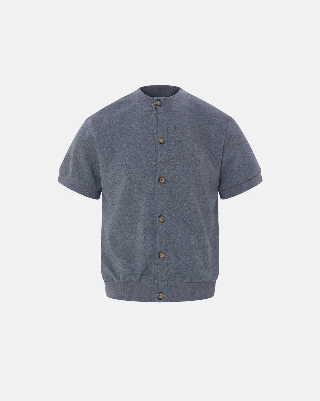 Men's short sleeve button cardigan shown from the back