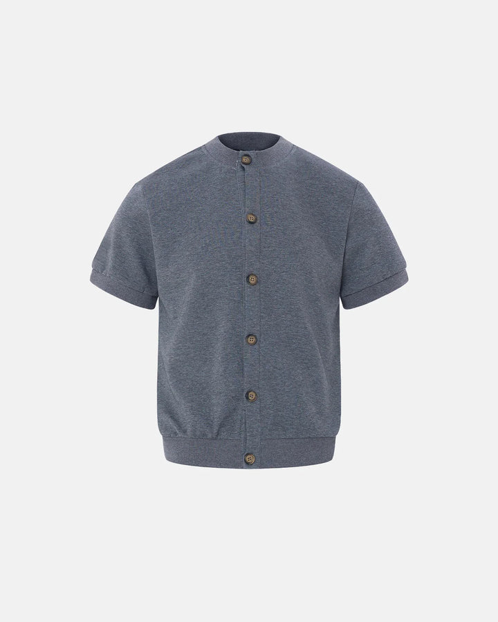Men's short sleeve button cardigan shown from the back