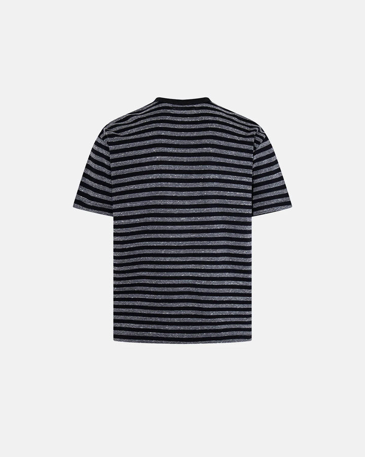 Side view of the men's striped Henley T-shirt in a relaxed fit