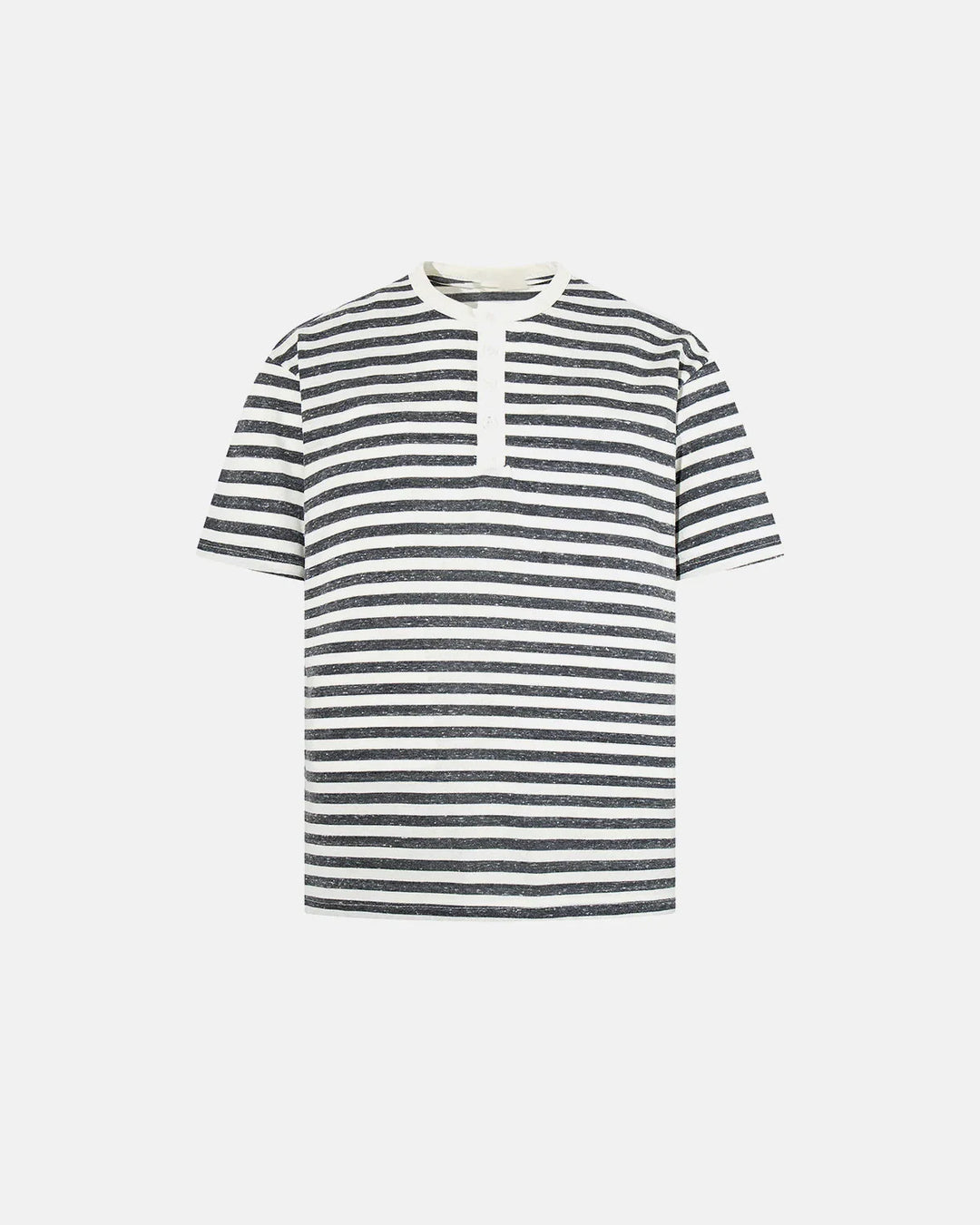 Men's relaxed fit striped Henley T-shirt shown from the back