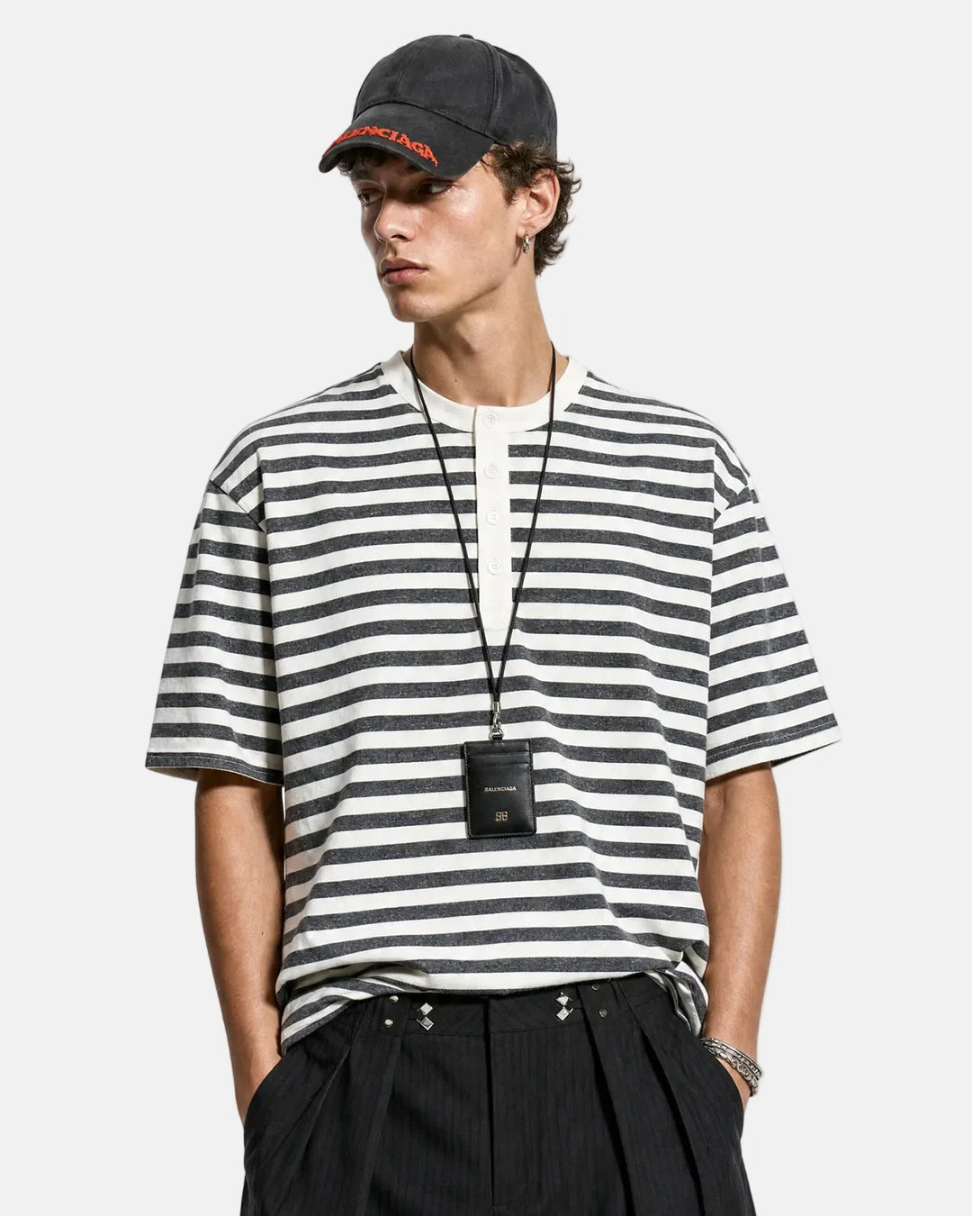 Men's striped Henley T-shirt in a relaxed fit shown from the front