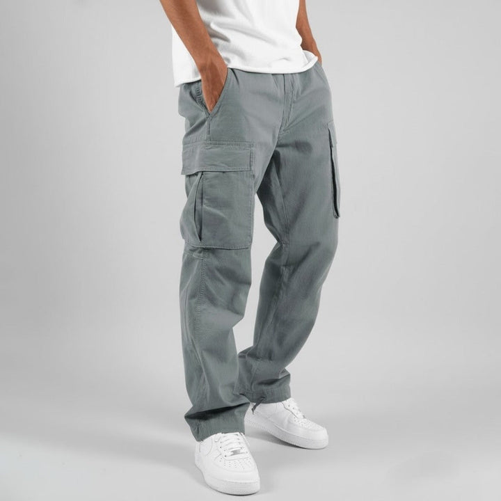 Men's cargo trousers shown at an angled front view