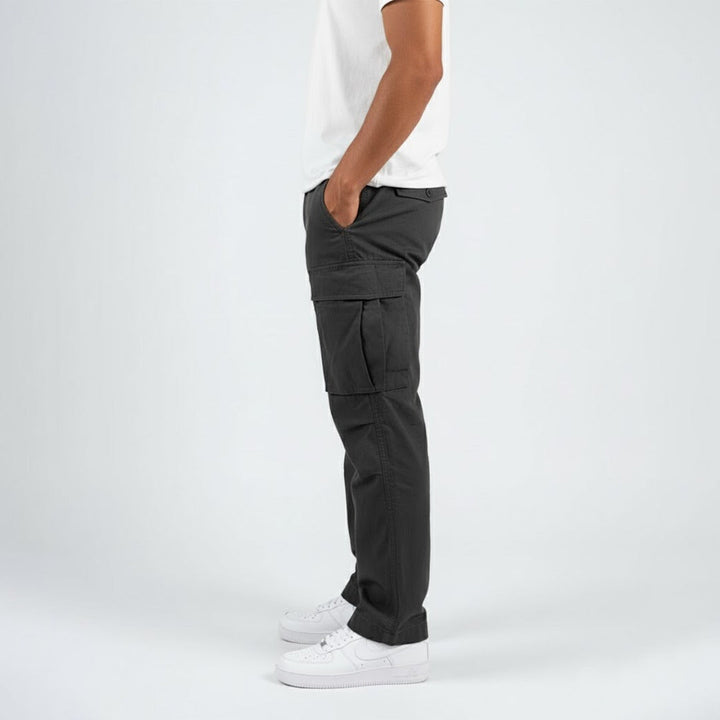 Men's tapered cargo trousers in a smart casual style, front view