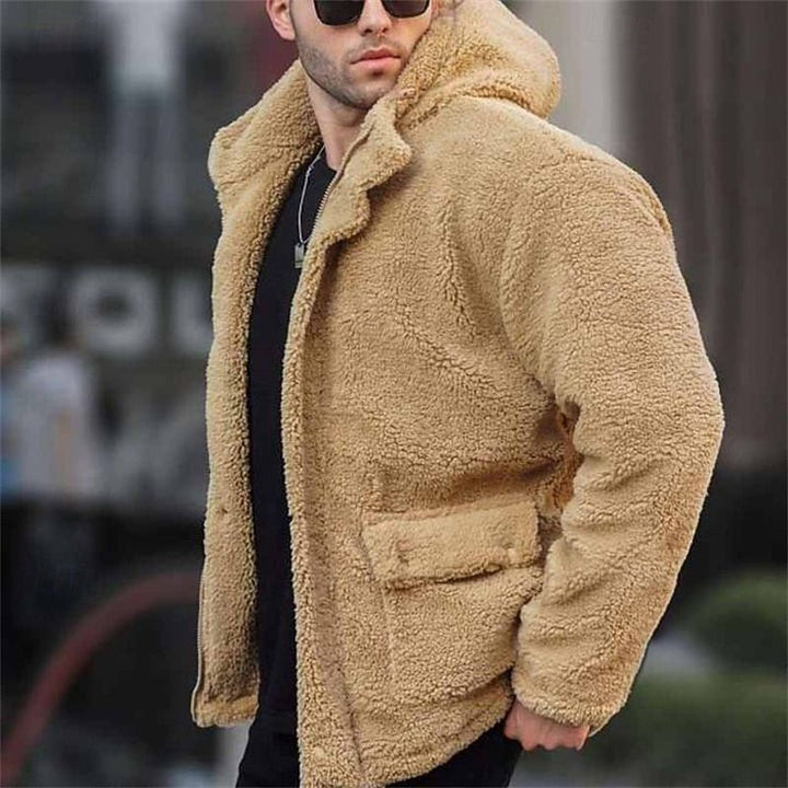 Men's hooded jacket displayed from the back with a comfortable fit
